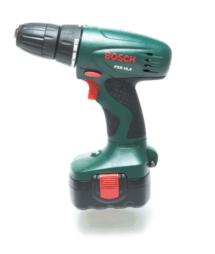 Animated view of the internal mechanics of a Bosch cordless drill.