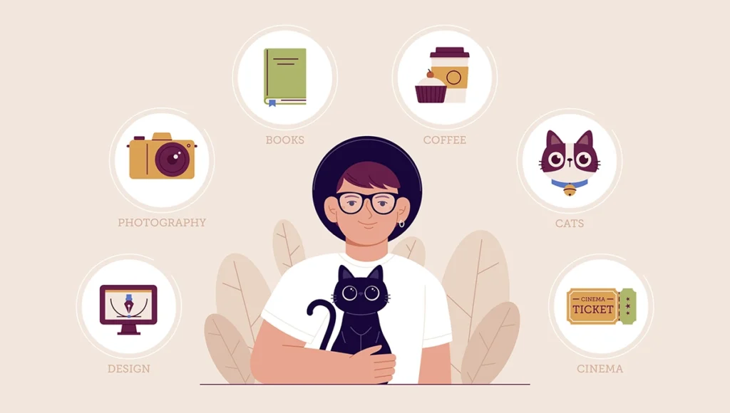 A person holding a cat, surrounded by photography icons, illustrating essential tips for beginner photographers.