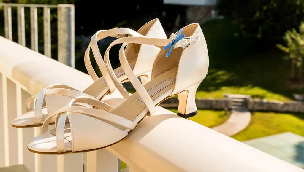 pair of wedding shoes in outside
